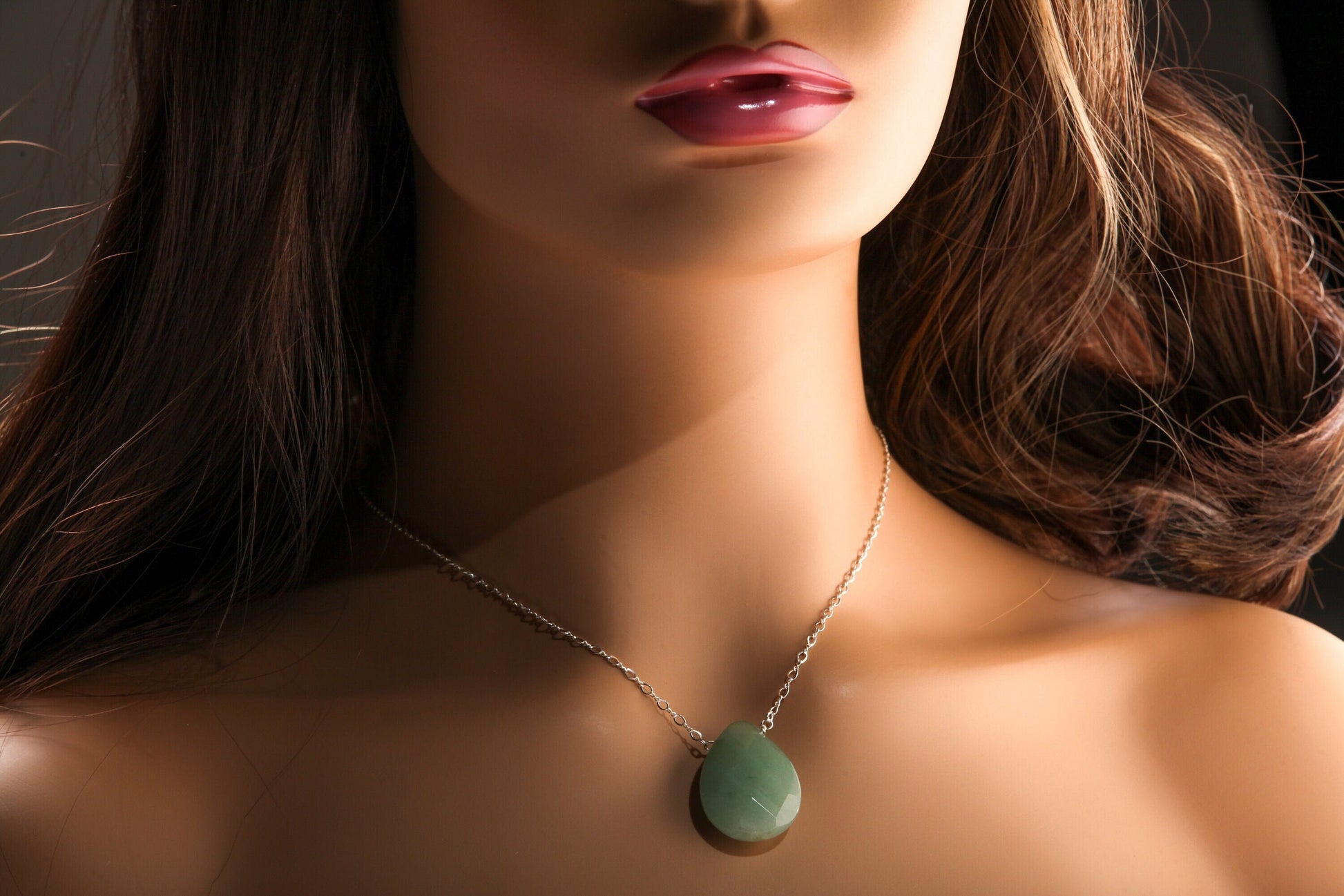 Green Aventurine Natural Gemstones Faceted large Pear Drop 22x30mm in 925 Sterling Silver or 14K Gold Filled Chain