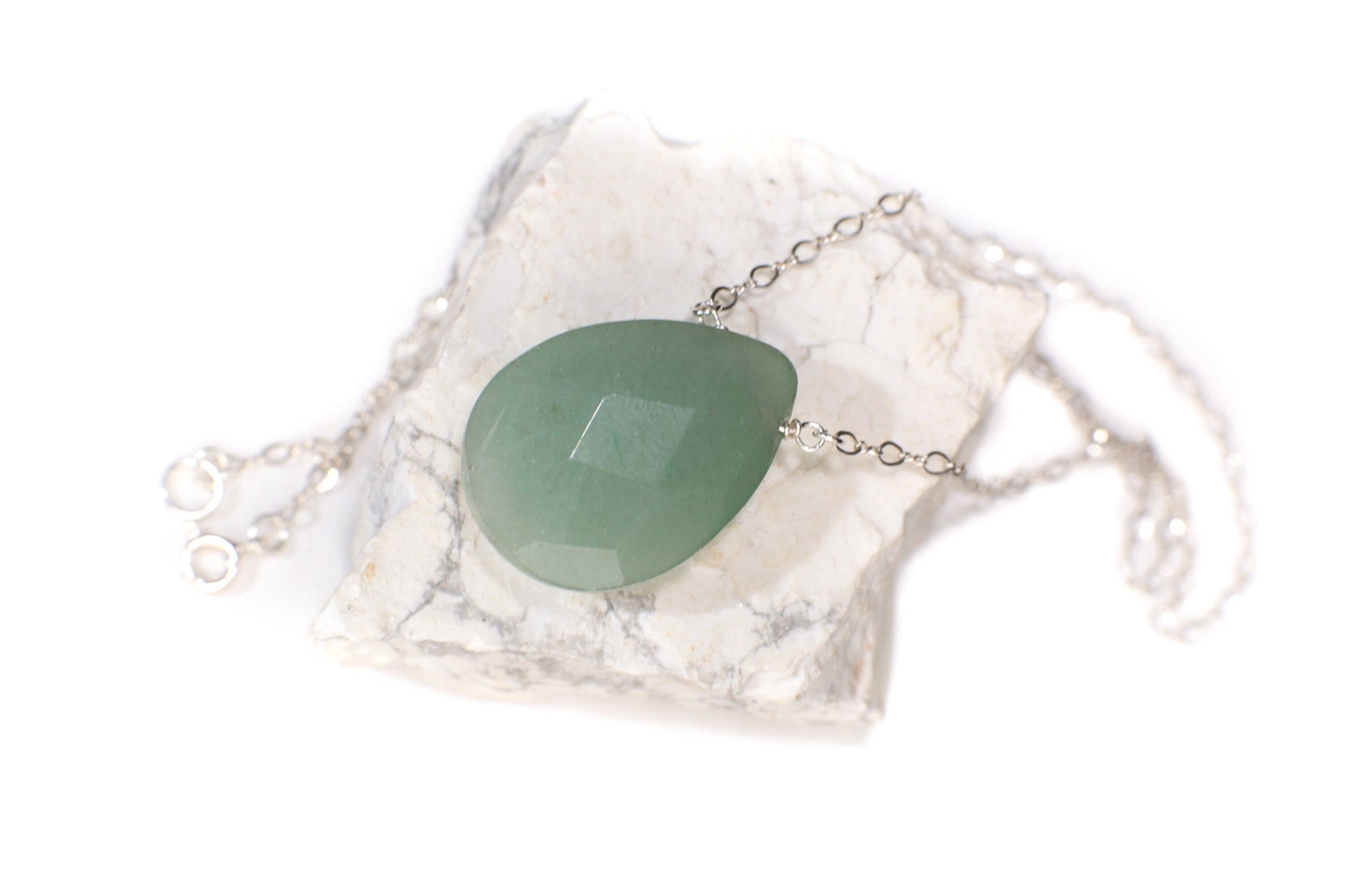 Green Aventurine Natural Gemstones Faceted large Pear Drop 22x30mm in 925 Sterling Silver or 14K Gold Filled Chain