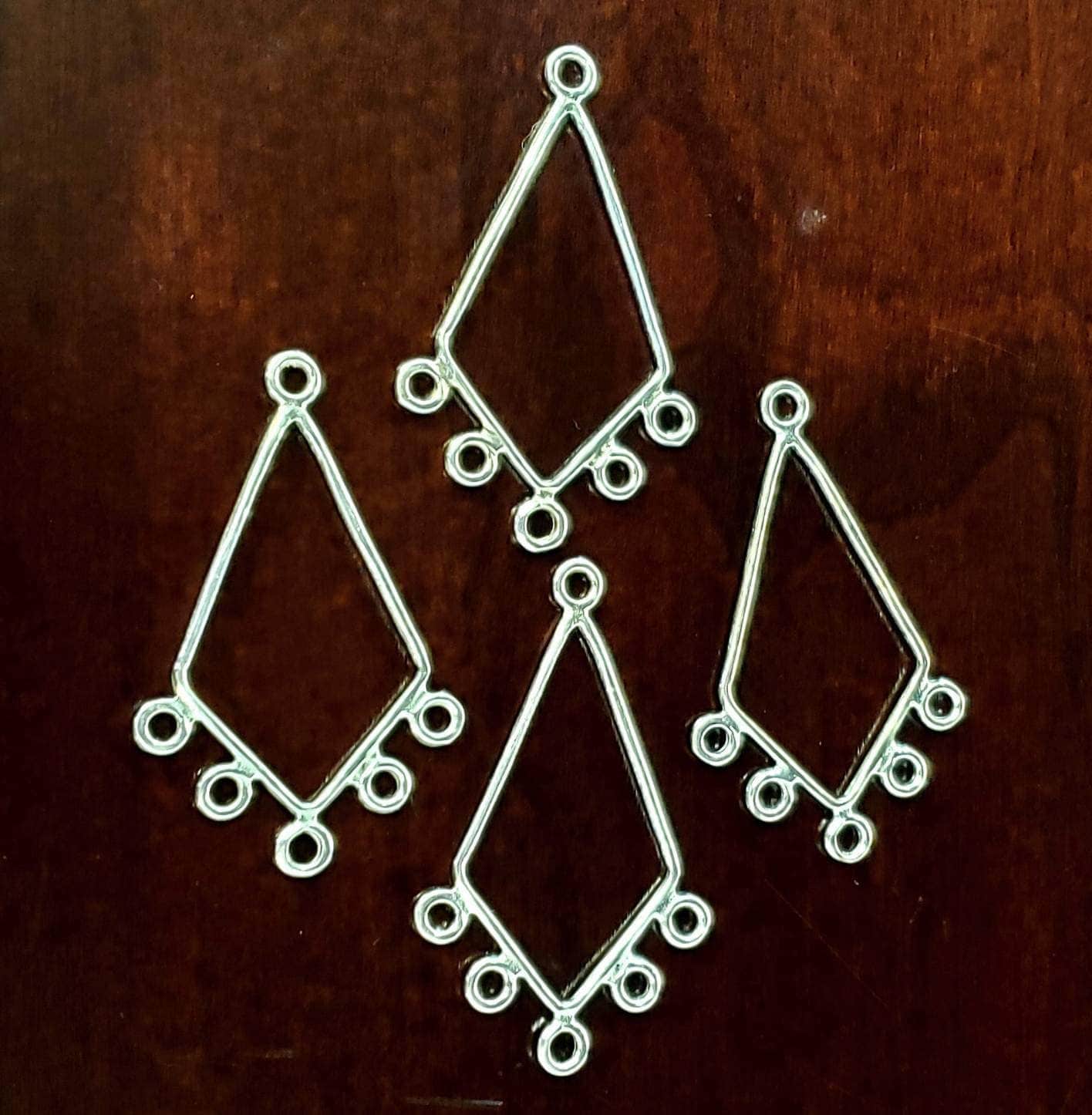 1 pair 925 sterling silver 34mm long triangle 5 loop chandelier earrings set .Earrings findings.