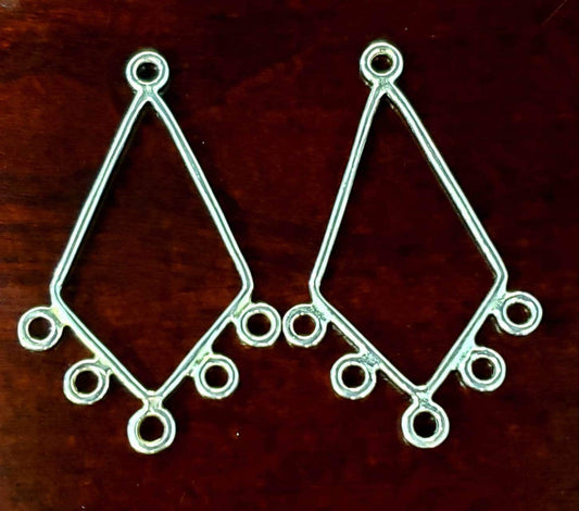 1 pair 925 sterling silver 34mm long triangle 5 loop chandelier earrings set .Earrings findings.