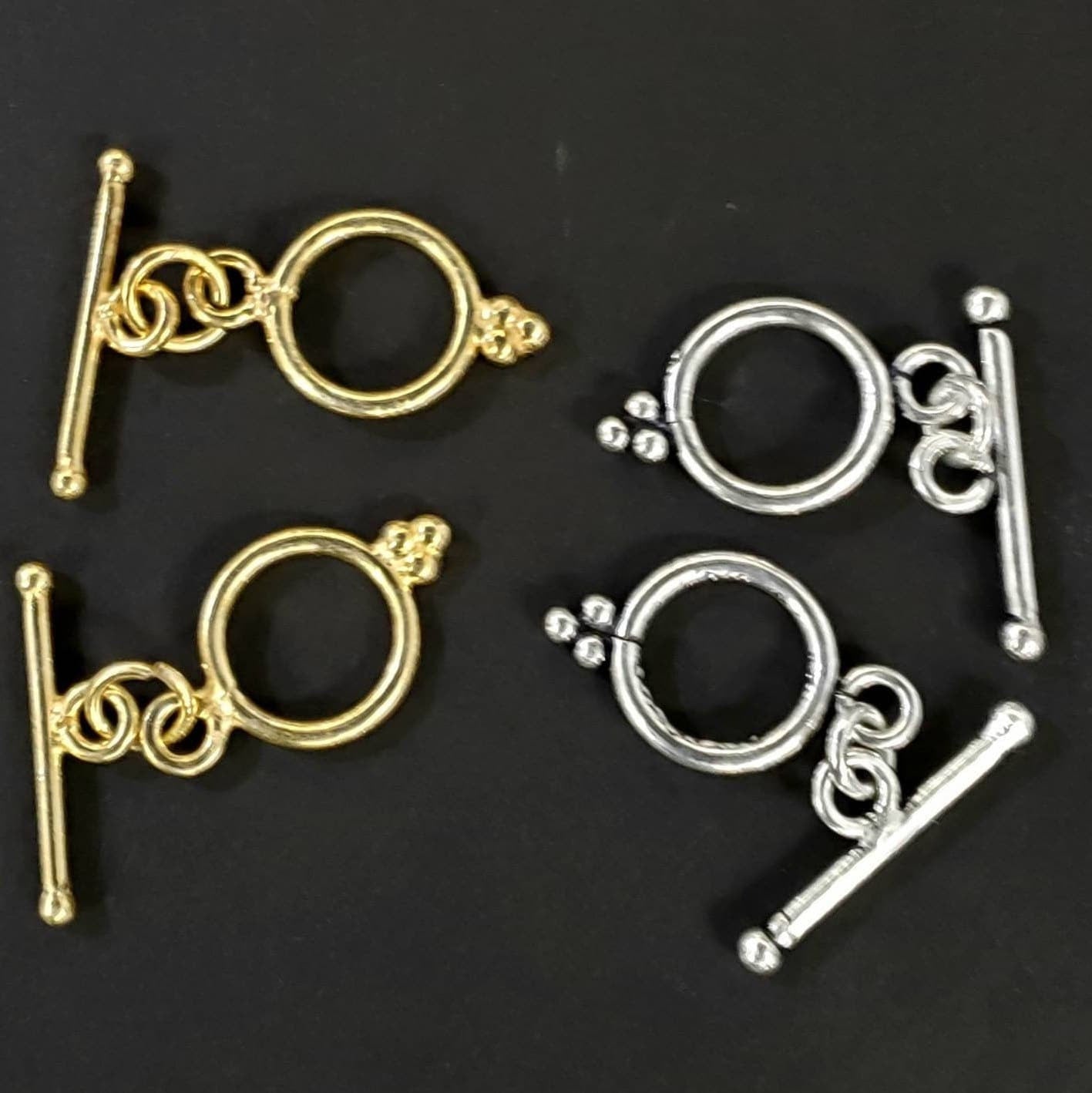 925 sterling silver and 22k gold vermeil bali toggle clasp 12mm round jewelry making clasp. 1 set