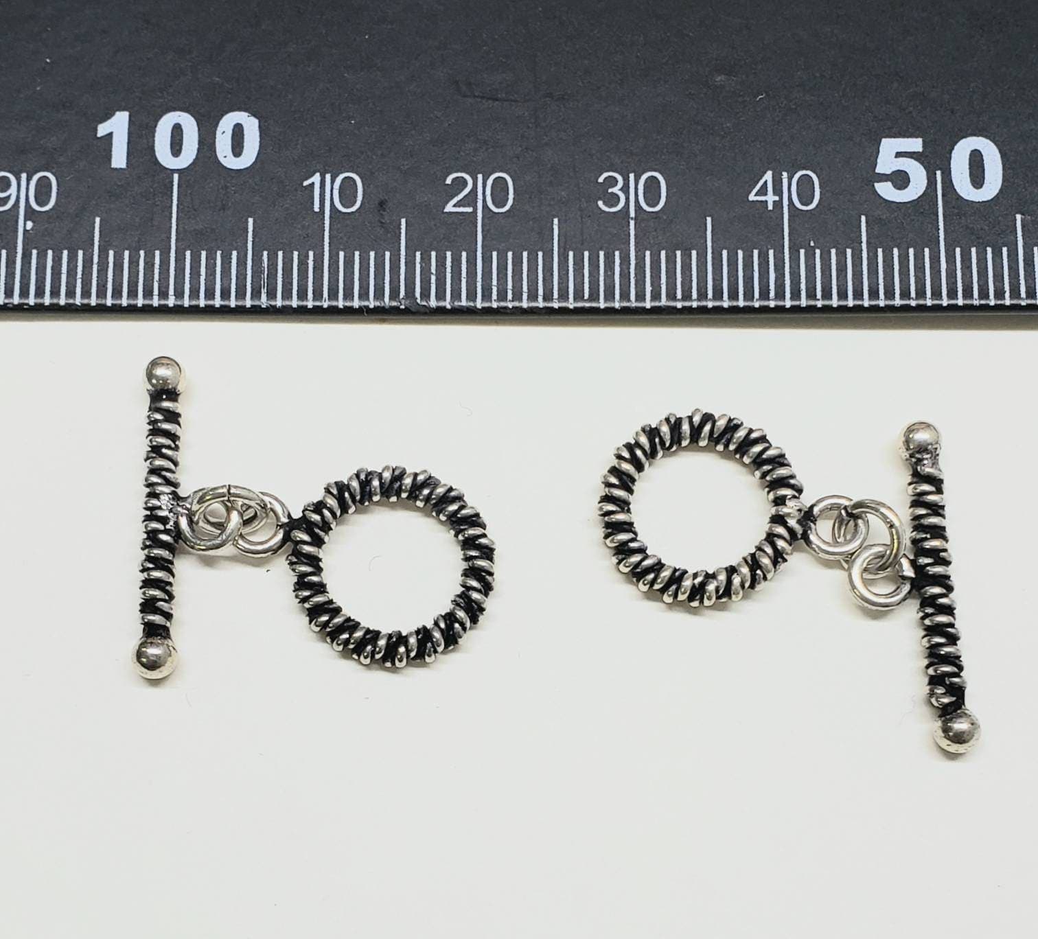 2 sets 925 sterling silver Bali 13mm round rope toggle clasp. Vintage Handmade antique finished Bali toggle for Jewelry making supplies.