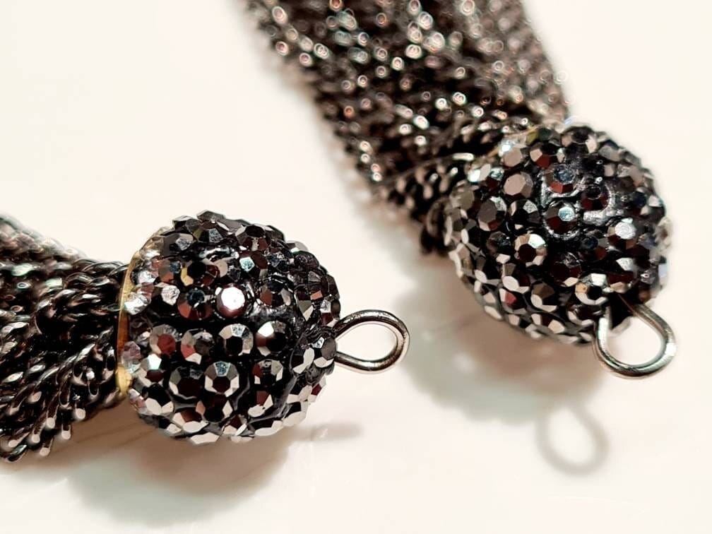 2 pieces black Gun Metal 10mm Rhinestone Crystal Cap Tassel, Jewelry making Earrings, Pendant Findings. 70mm Long