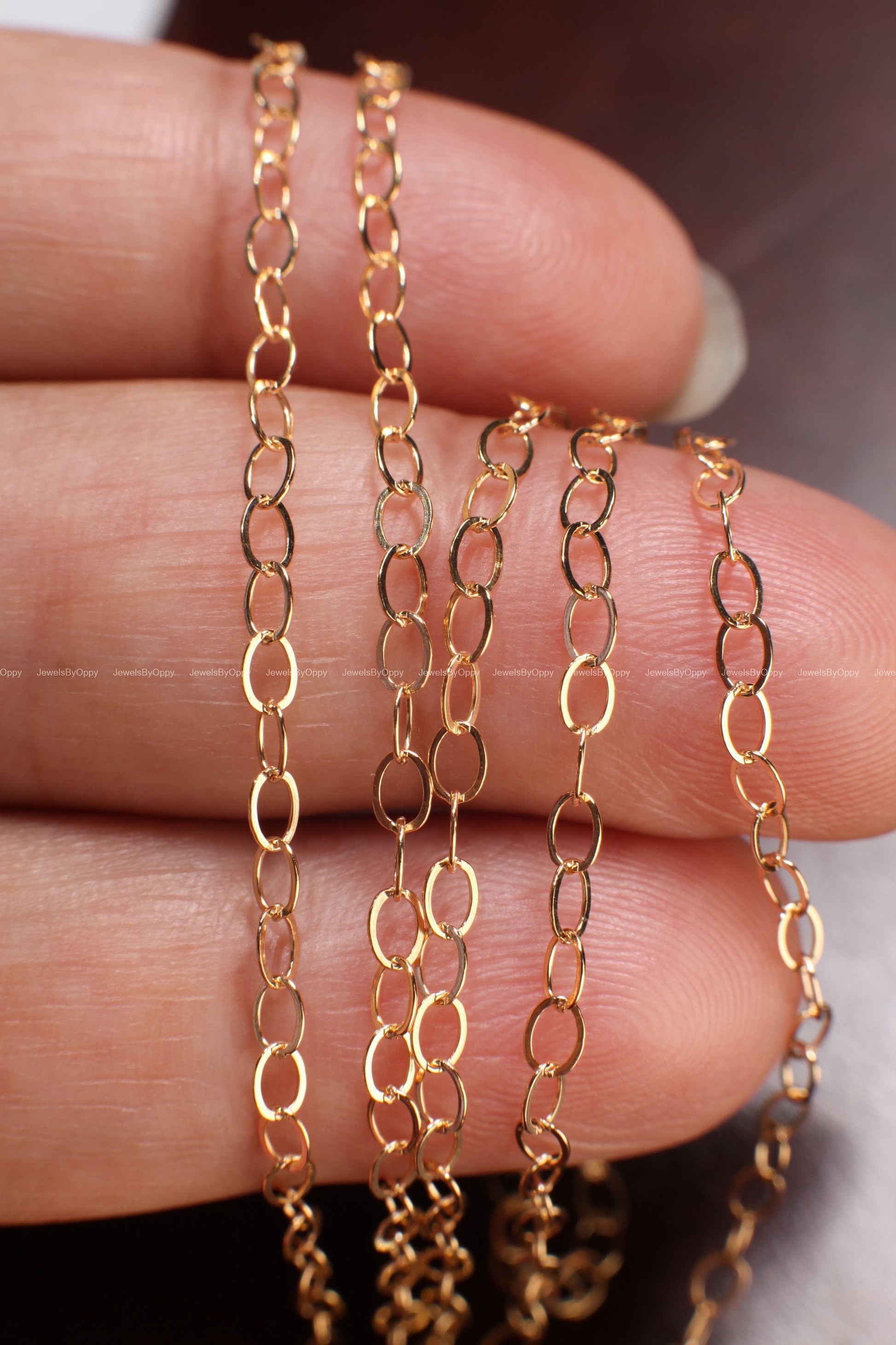 14K Gold Filled Cable Chain, 3x2mm Flat Oval Cable Chain, Jewelry Making Unfinished Italian Chain