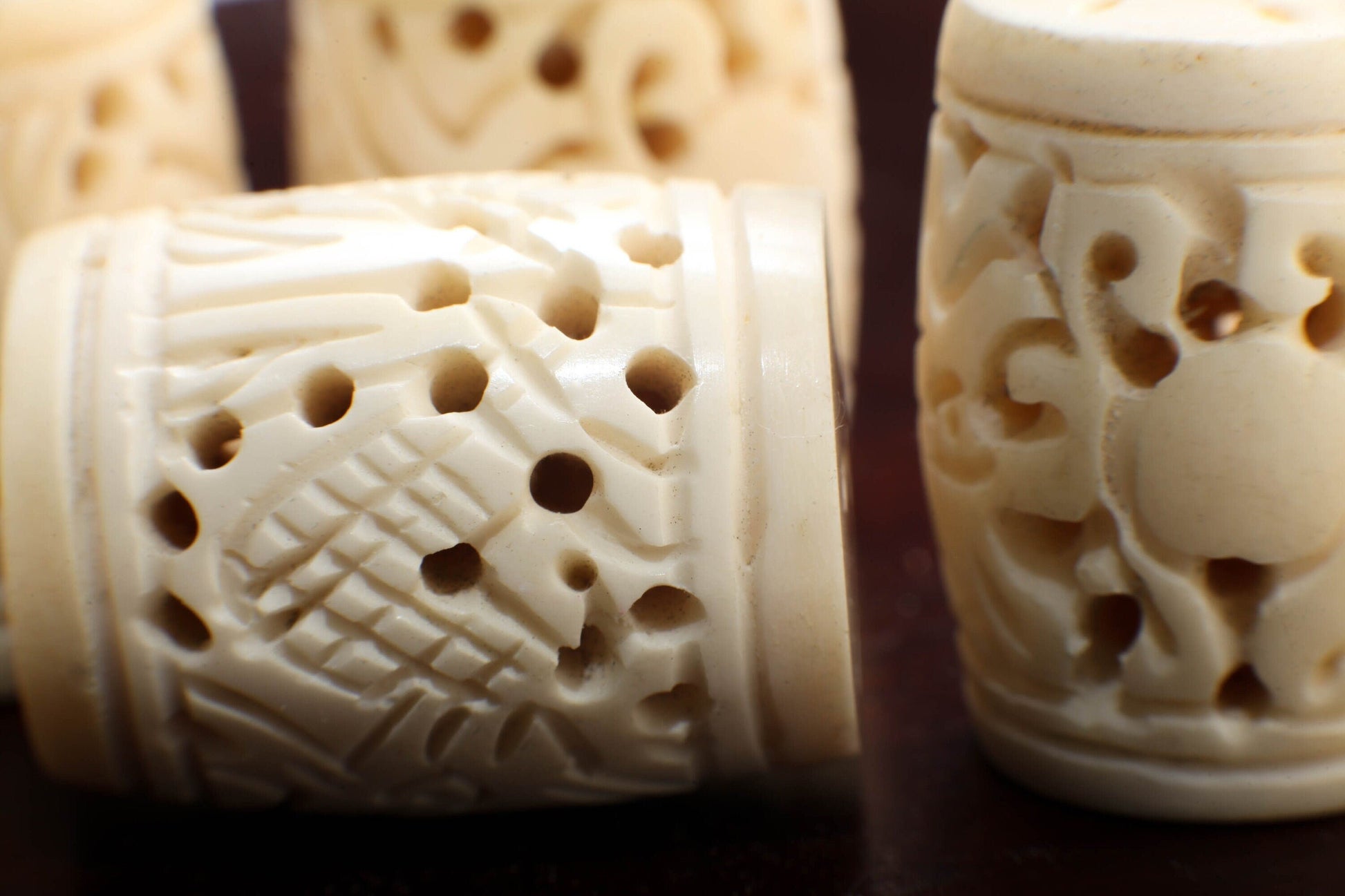 Carved Buffalo Bone White Rectangle Box Shape, Barrel Shape Carved Dragon 26-28x35mm, Hollow Drilled Bead, Art Deco