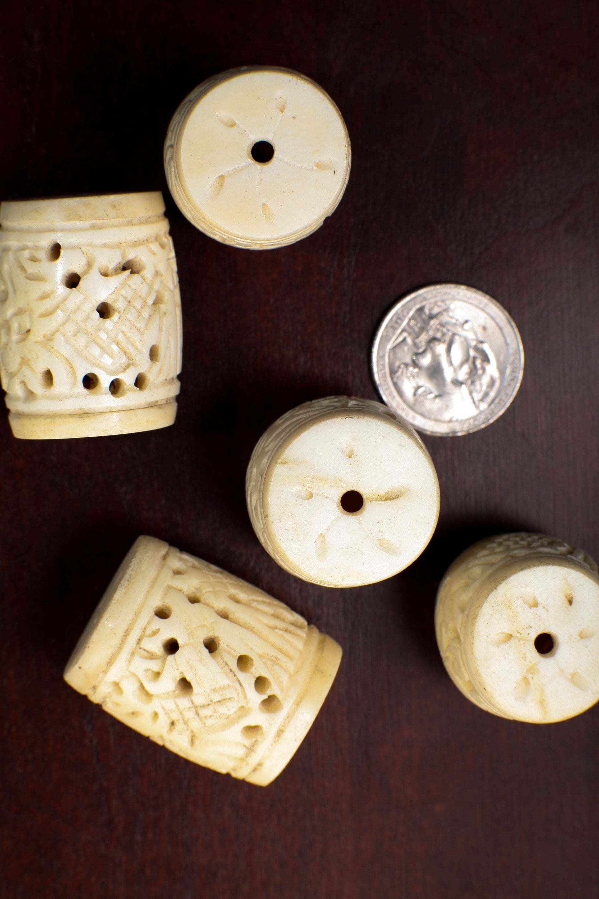 Carved Buffalo Bone White Rectangle Box Shape, Barrel Shape Carved Dragon 26-28x35mm, Hollow Drilled Bead, Art Deco
