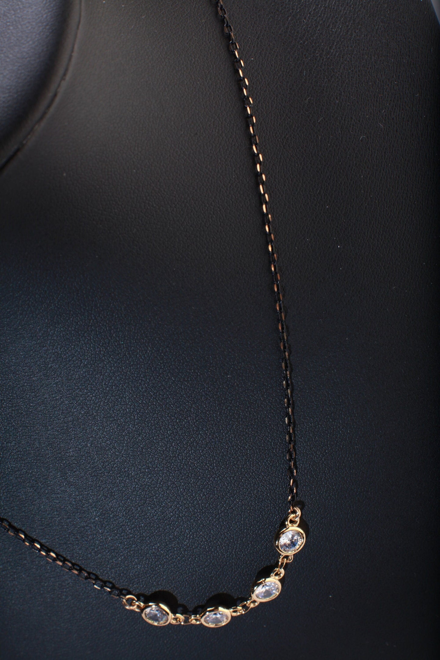 Cubic Zirconia CZ Diamond bezel Charm, Oxidized Two-Tone chain Necklace. Choice of 16", 18", 20" 22" and 24"