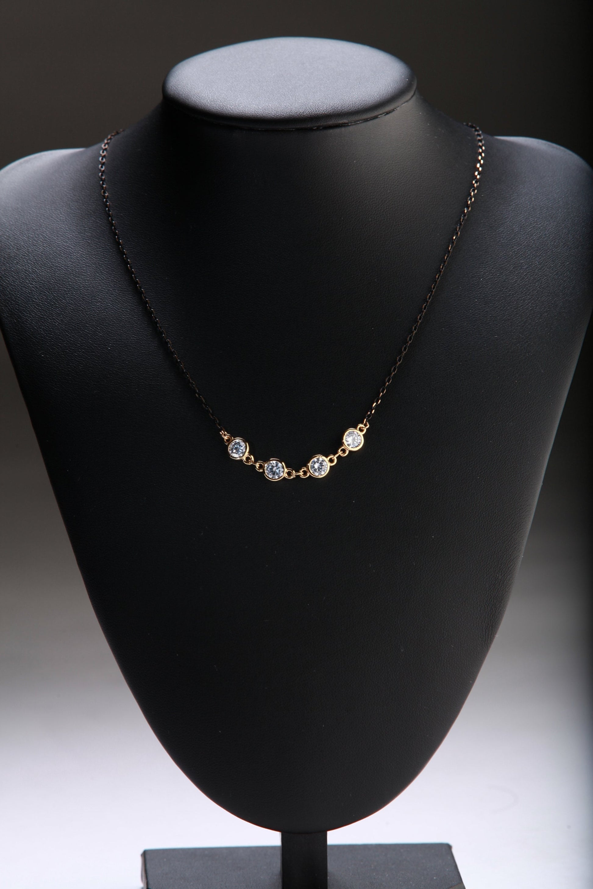 Cubic Zirconia CZ Diamond bezel Charm, Oxidized Two-Tone chain Necklace. Choice of 16&quot;, 18&quot;, 20&quot; 22&quot; and 24&quot;