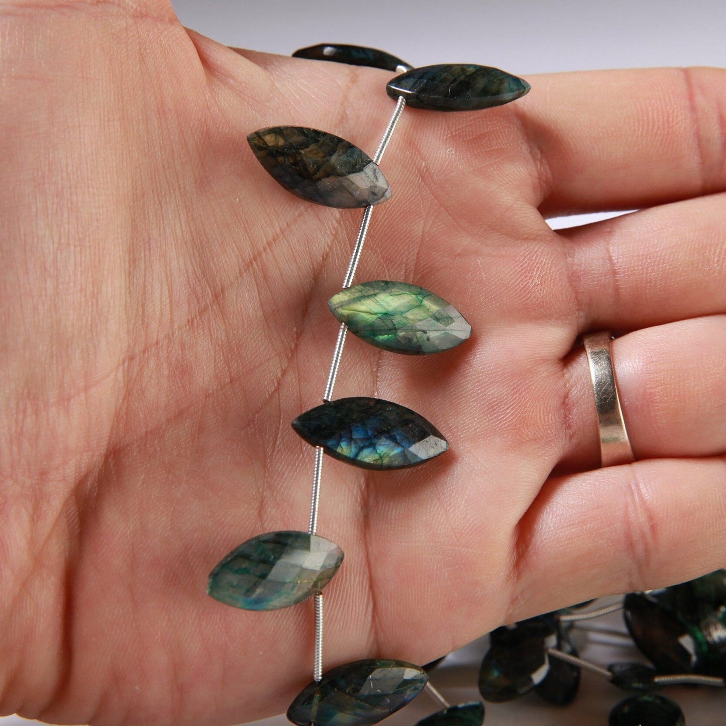 Natural Labradorite Faceted Marquise Drop Beads Blue Green Flashy 8x15-17mm Gemstone 10 pcs ,Jewelry Making Beads