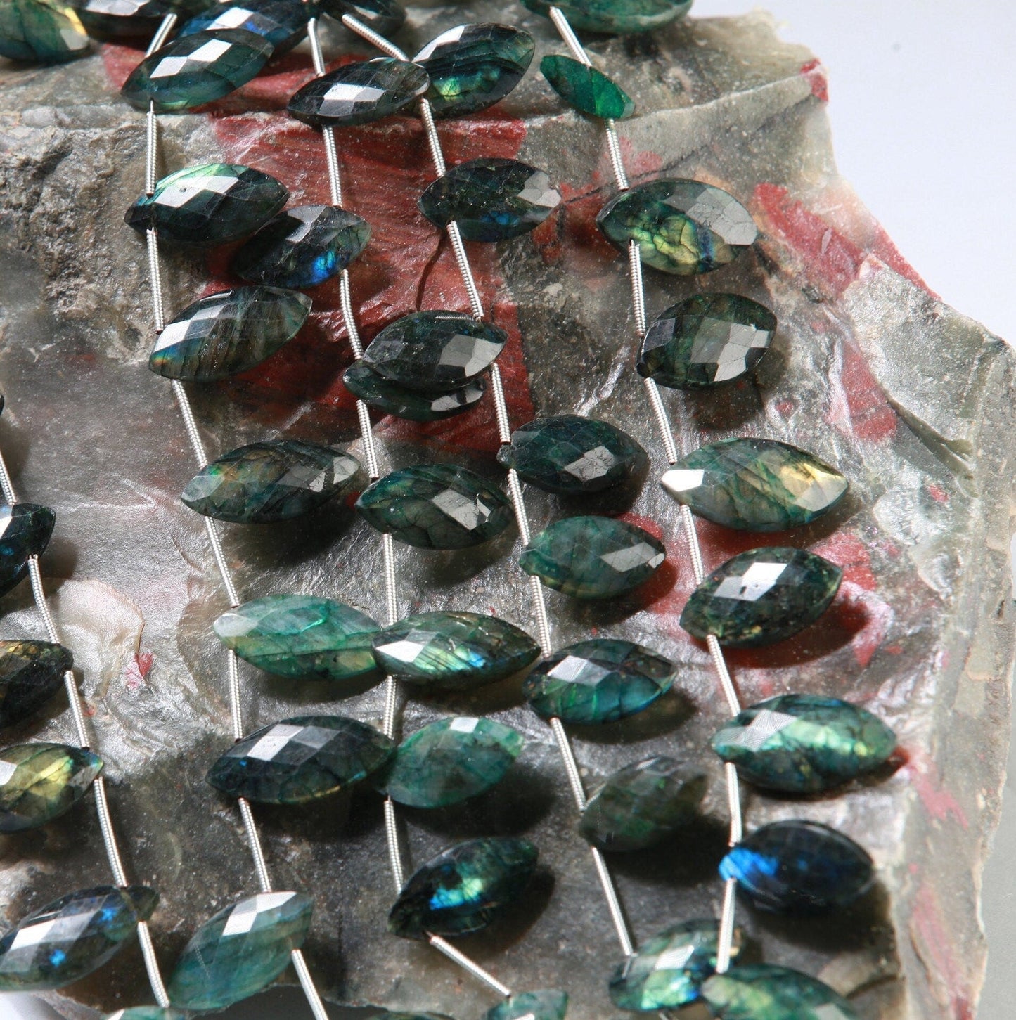 Natural Labradorite Faceted Marquise Drop Beads Blue Green Flashy 8x15-17mm Gemstone 10 pcs ,Jewelry Making Beads
