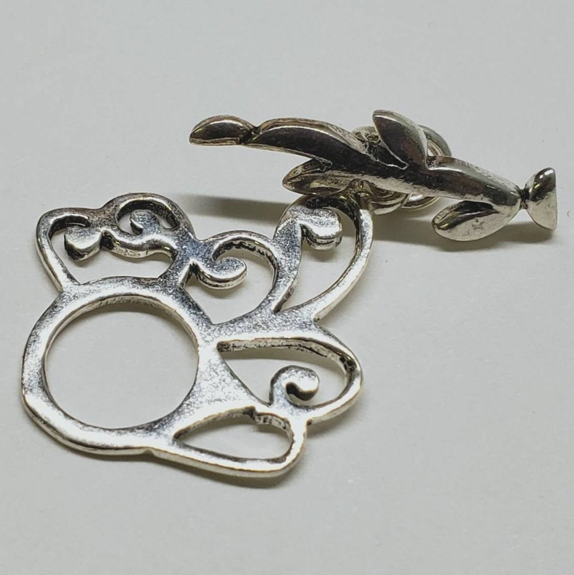 925 Sterling silver bali 26mm flower and 22mm bar fancy toggle clasp. Vintage handmade Jewelry making clasp , 1 set