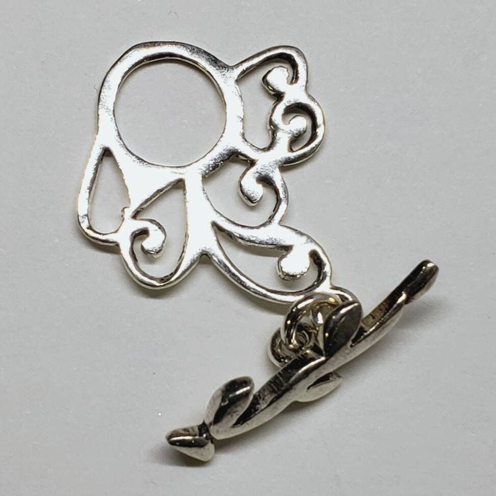 925 Sterling silver bali 26mm flower and 22mm bar fancy toggle clasp. Vintage handmade Jewelry making clasp , 1 set