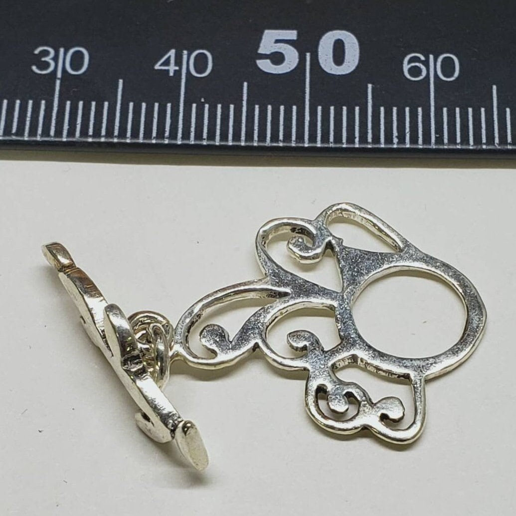 925 Sterling silver bali 26mm flower and 22mm bar fancy toggle clasp. Vintage handmade Jewelry making clasp , 1 set