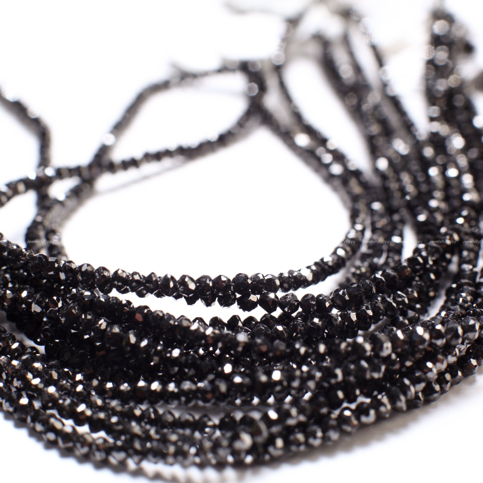 Natural Black Diamond Faceted Roundel Bead, AAA Quality 2-3mm Diamond Bead for Jewelry making. 1&quot; to 15&quot; full strand 12 cts