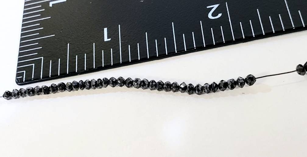 Natural Black Diamond Faceted Roundel Bead, AAA Quality 2-3mm Diamond Bead for Jewelry making. 1" to 15" full strand 12 cts