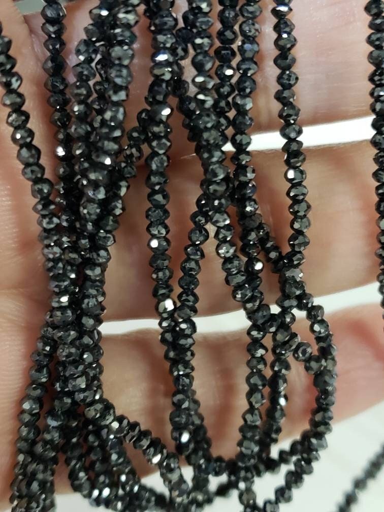 Natural Black Diamond Faceted Roundel Bead, AAA Quality 2-3mm Diamond Bead for Jewelry making. 1" to 15" full strand 12 cts