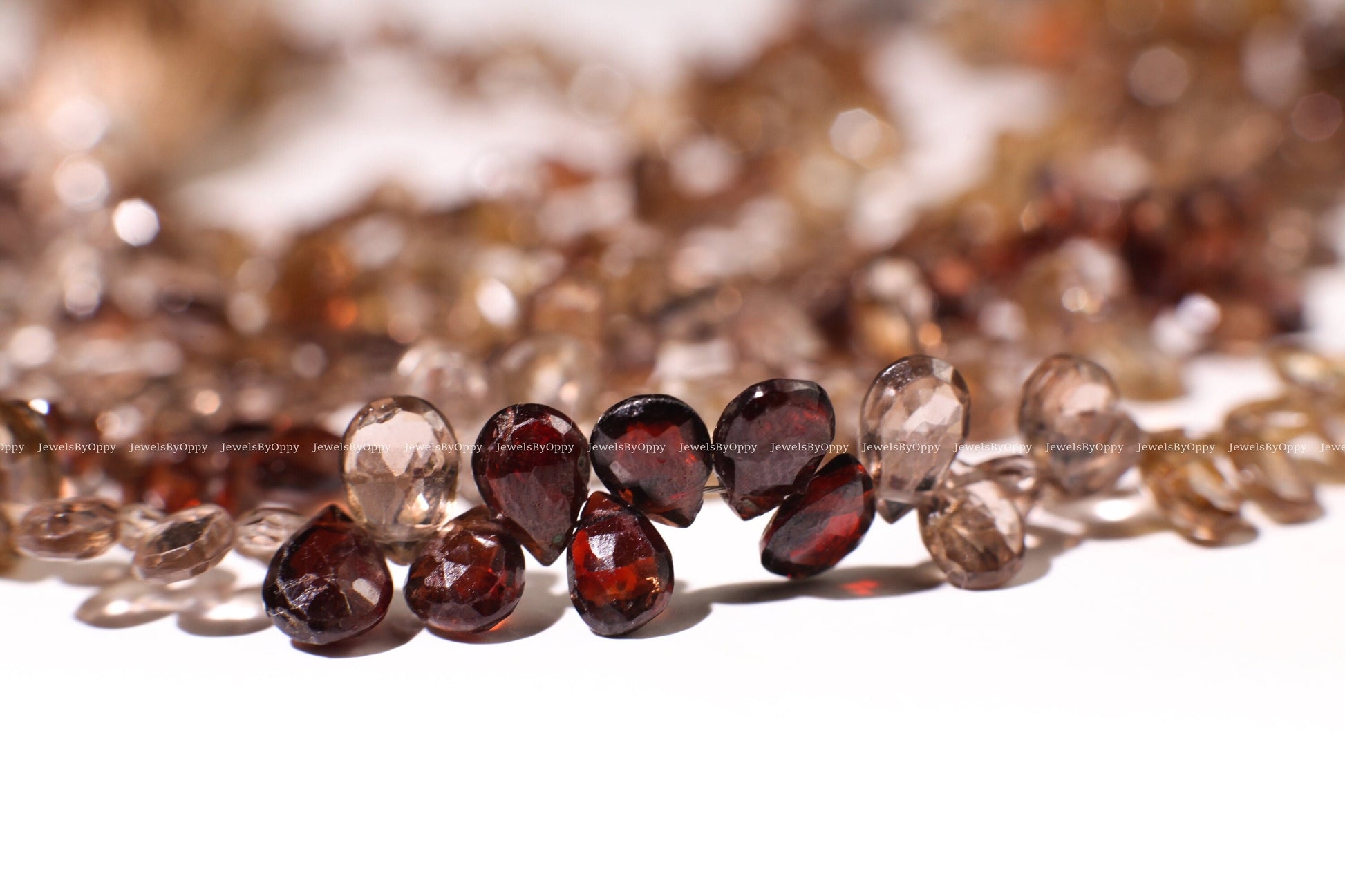 Natural Multi Brown Zircon 4x6-7mm Shaded Micro Faceted Diamond Cut Pear Drop Gemstone Beads Teardrop 4&quot;, 9&quot; Strand