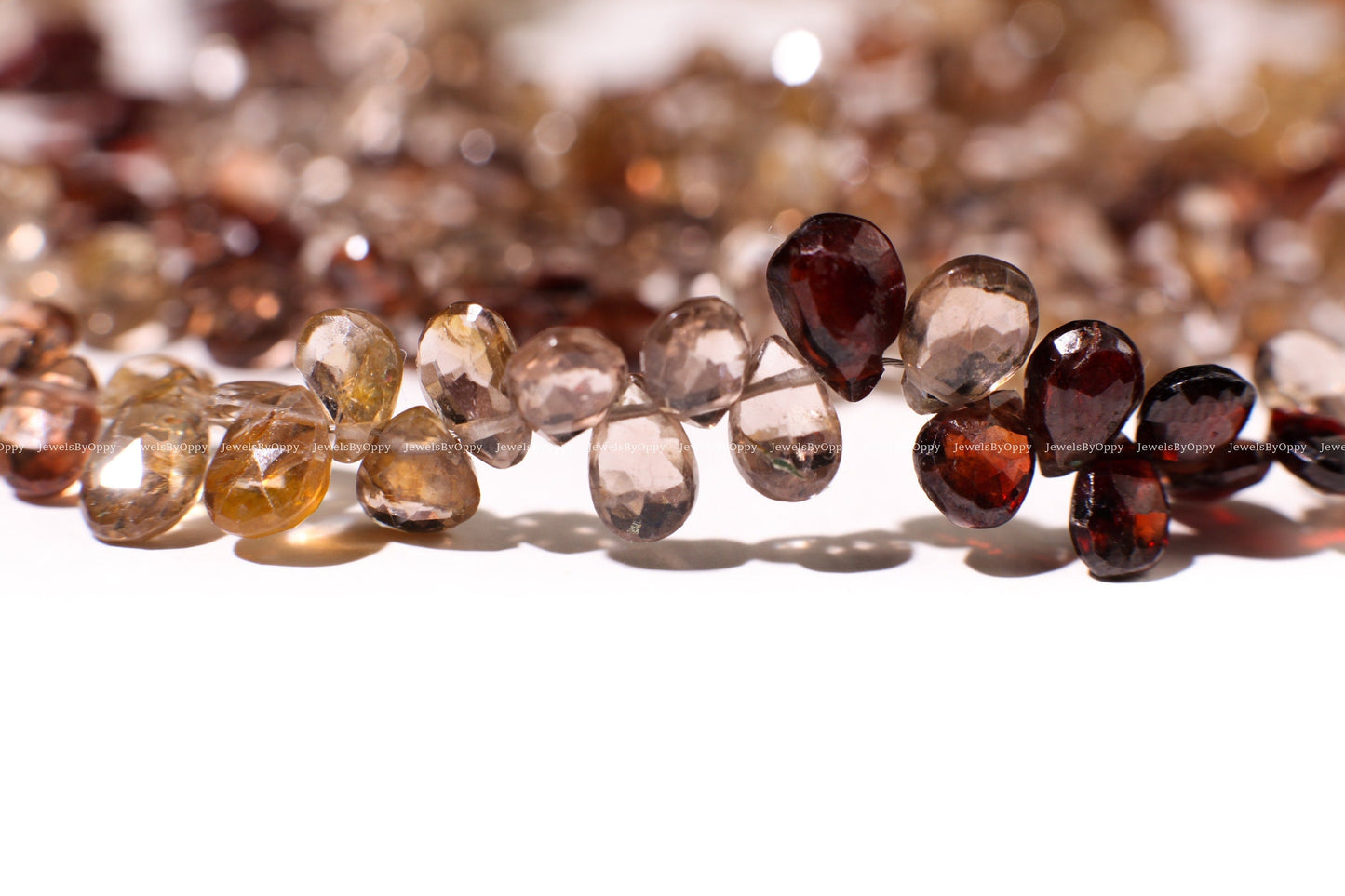 Natural Multi Brown Zircon 4x6-7mm Shaded Micro Faceted Diamond Cut Pear Drop Gemstone Beads Teardrop 4&quot;, 9&quot; Strand