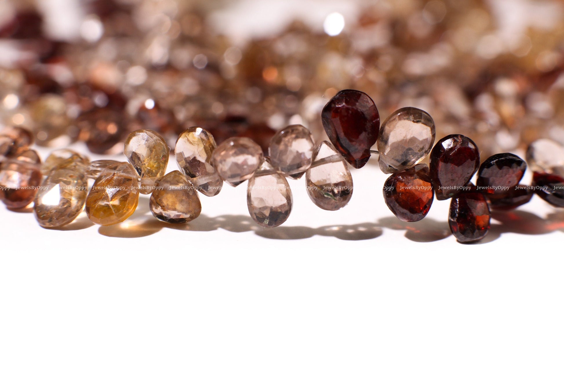 Natural Multi Brown Zircon 4x6-7mm Shaded Micro Faceted Diamond Cut Pear Drop Gemstone Beads Teardrop 4", 9" Strand