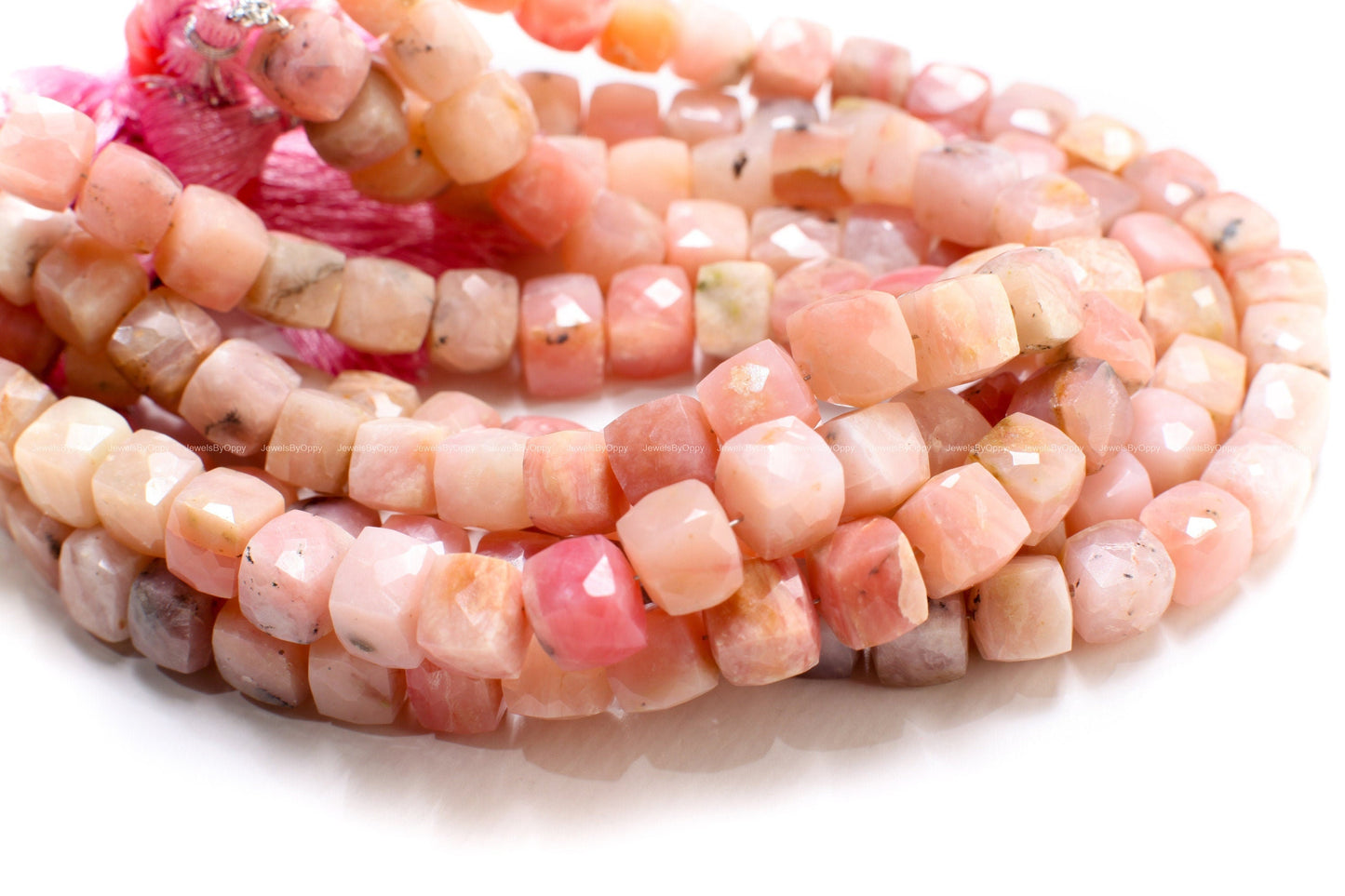 Pink Peruvian Opal 7.5-8mm Dice shape Cube Gemstone Beads, High Quality Jewelry Making Cube Beads. 8&quot; strand