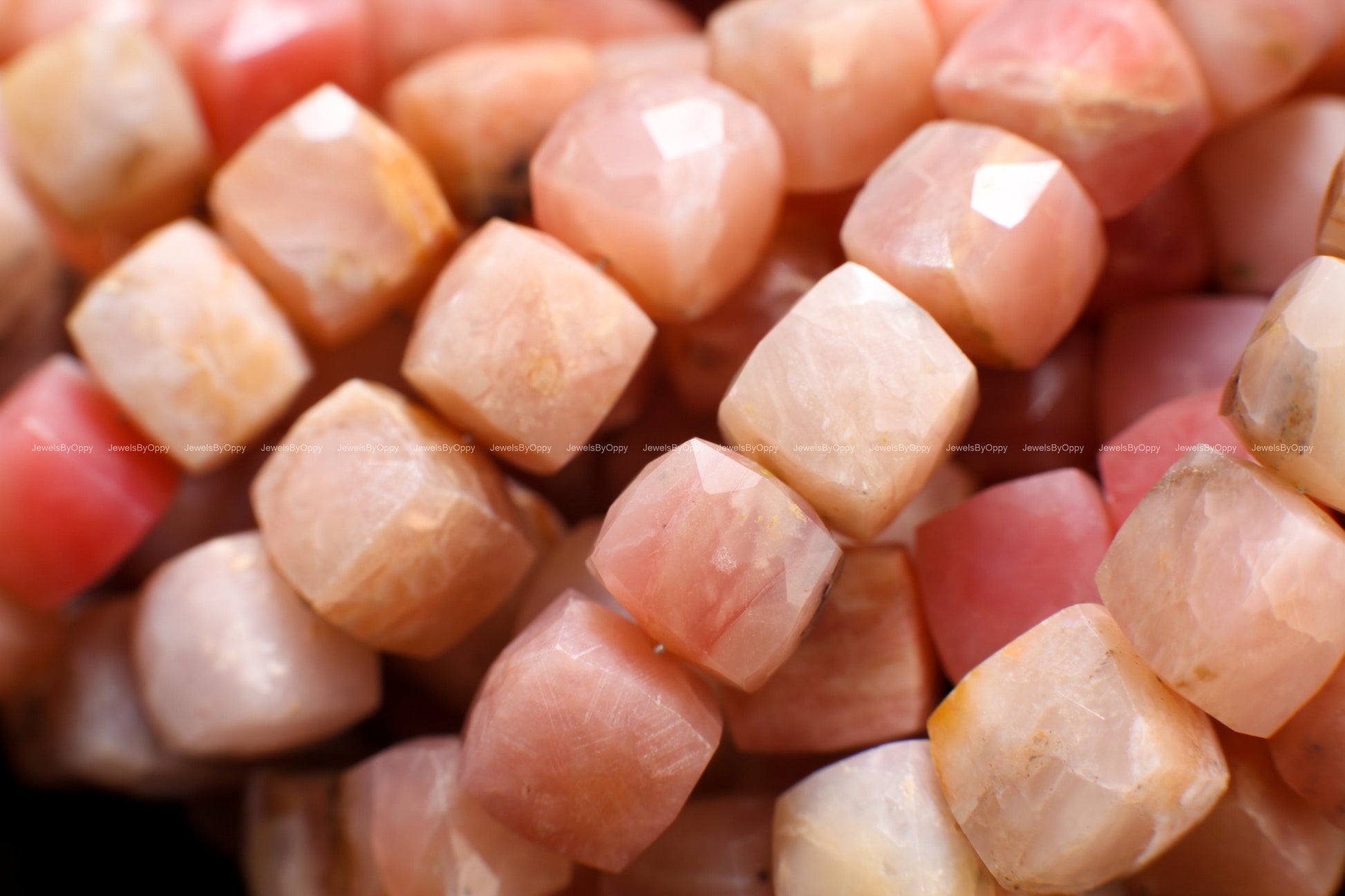 Pink Peruvian Opal 7.5-8mm Dice shape Cube Gemstone Beads, High Quality Jewelry Making Cube Beads. 8&quot; strand