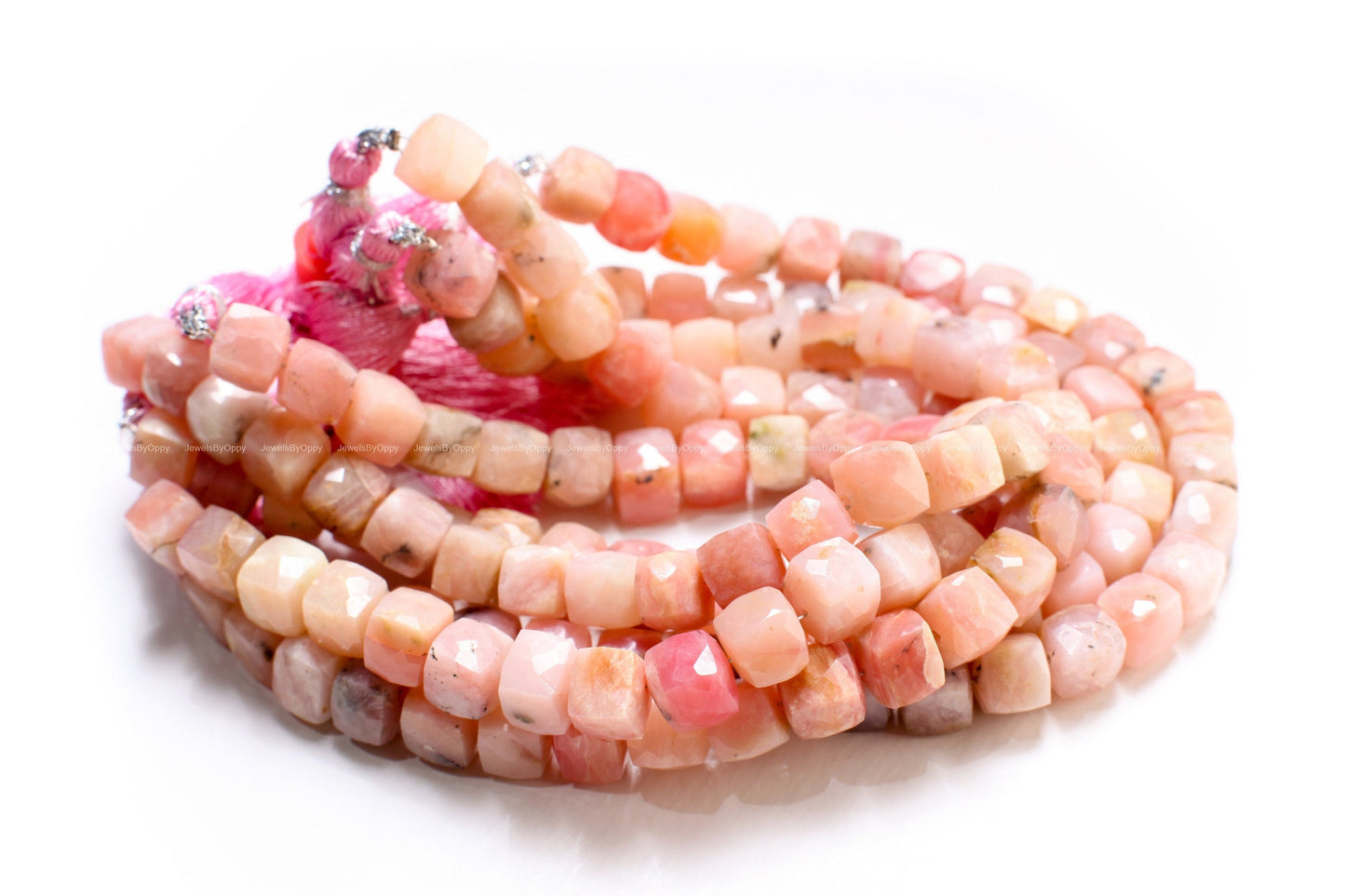 Pink Peruvian Opal 7.5-8mm Dice shape Cube Gemstone Beads, High Quality Jewelry Making Cube Beads. 8&quot; strand