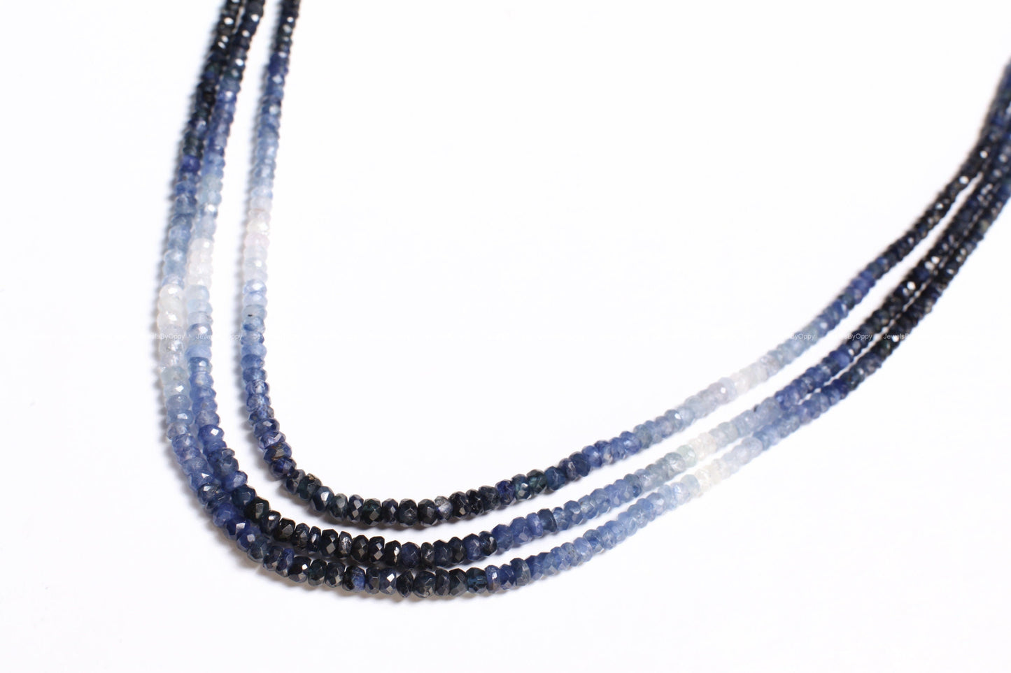 3 Line Natural Ombre Sapphire Graduated 2.5-3.5mm Faceted Roundel, 15"-16" Beads Length plus Adjustable Threaded Necklace