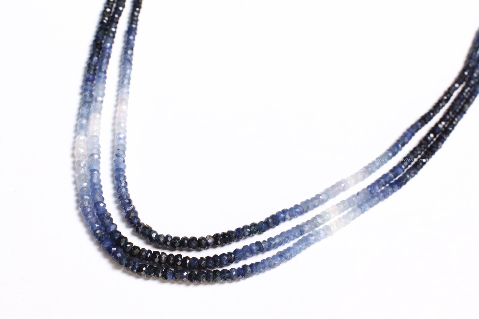3 Line Natural Ombre Sapphire Graduated 2.5-3.5mm Faceted Roundel, 15"-16" Beads Length plus Adjustable Threaded Necklace