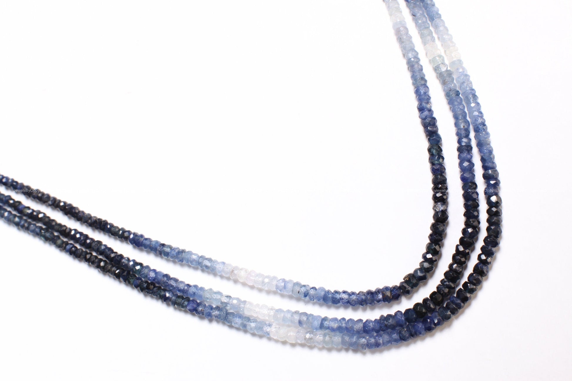 3 Line Natural Ombre Sapphire Graduated 2.5-3.5mm Faceted Roundel, 15"-16" Beads Length plus Adjustable Threaded Necklace