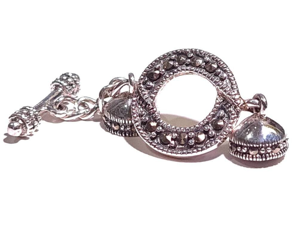 925 Sterling Silver Marcasite Toggle Clasp, 15mm circle, 17mm bar and 7mm cup, Vintage Marcasite Toggle Clasp with 1/2&quot; Extension. 1 set