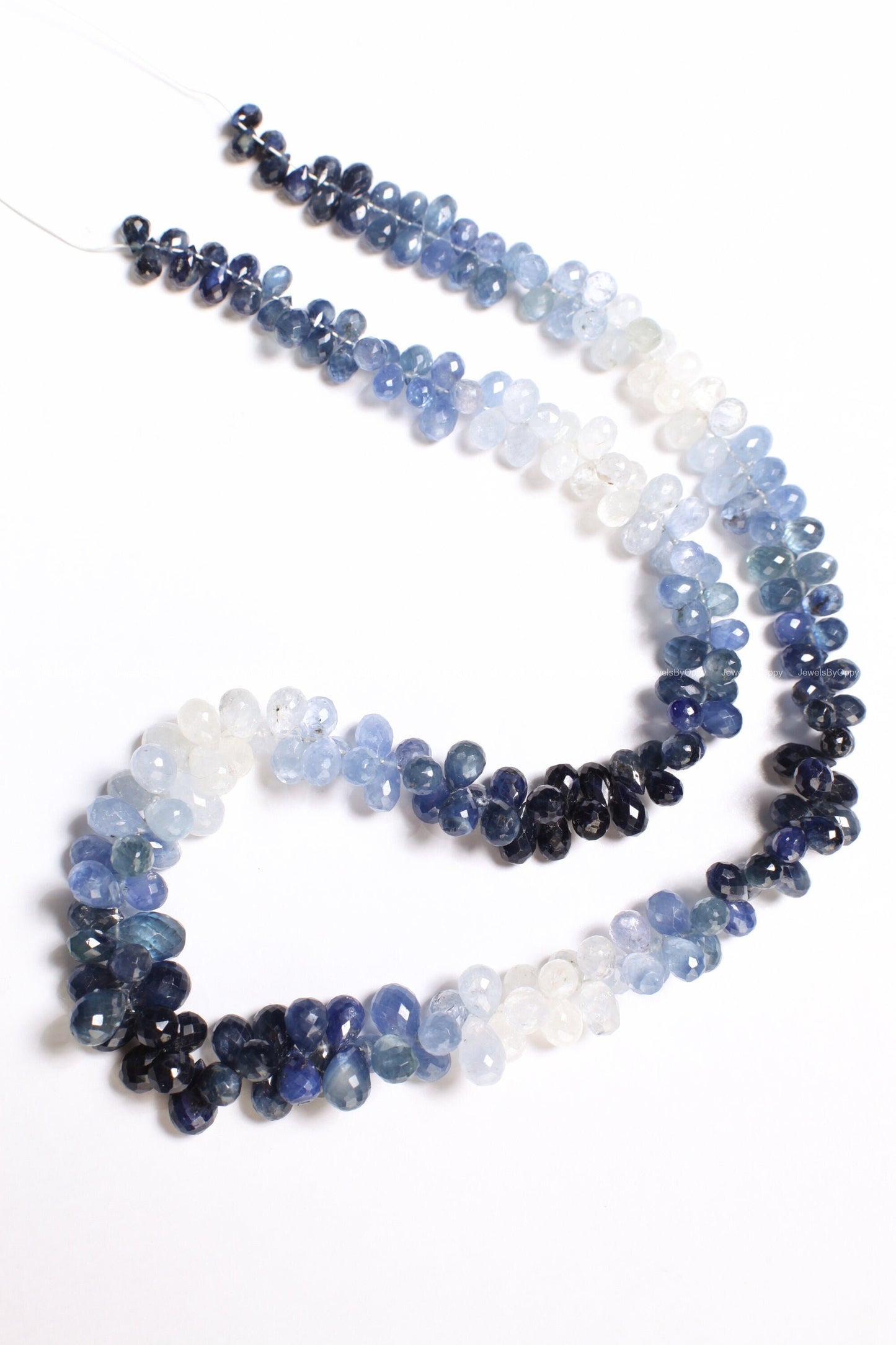 Ombre Sapphire drop, Natural Ombre Blue Sapphire Graduated Faceted Briolette 3x5-5x9mm round Teardrop Gemstone Jewelry Beads by pieces