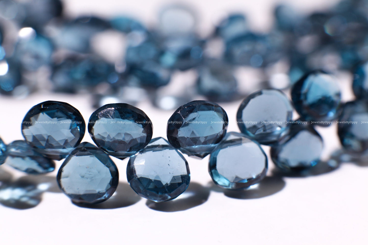 Natural London Blue Topaz heart shape drop 6-6.5mm Faceted Diamond Cut pear drop Beads, High Quality Natural London Blue Topaz.