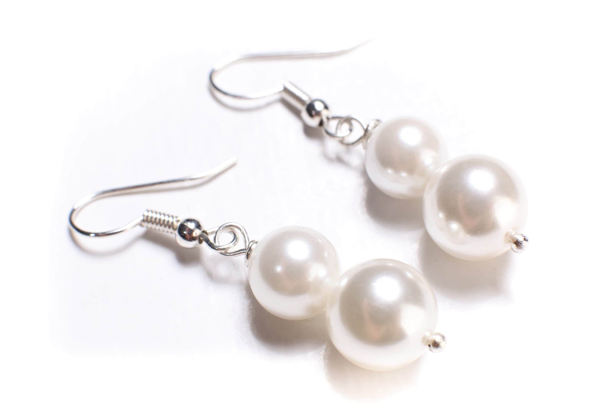 Seashell South Sea Pearl 8mm &10mm Round Dangling Pearl in 925 Sterling Silver Earrings, Bridal, Gift for Her