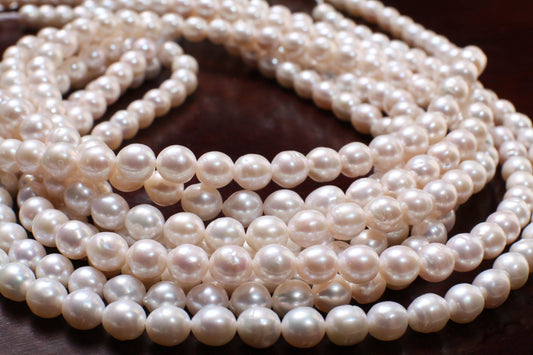 Natural Freshwater Pearl 7-7.5mm Potato round Pearl, Good Luster 15&quot; strand for Jewelry Making Pearl , Bracelet, Earrings, Necklace