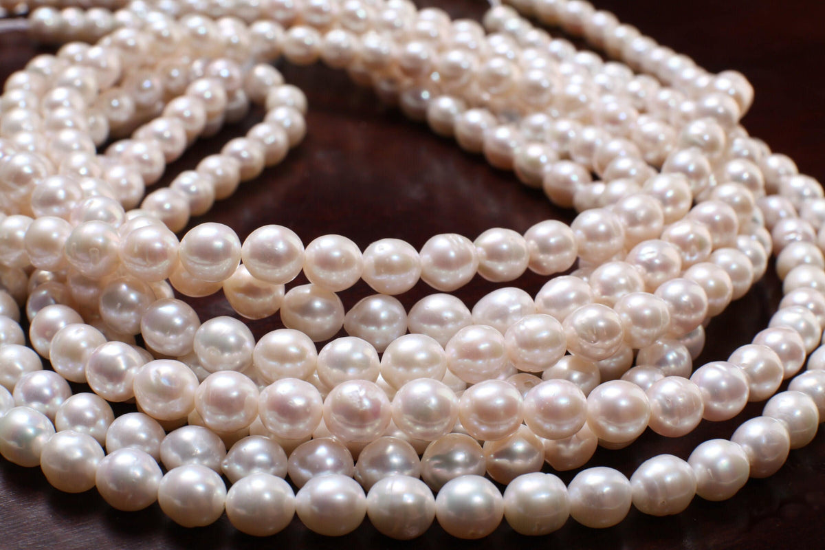 Natural Freshwater Pearl 7-7.5mm Potato round Pearl, Good Luster 15" strand for Jewelry Making Pearl , Bracelet, Earrings, Necklace