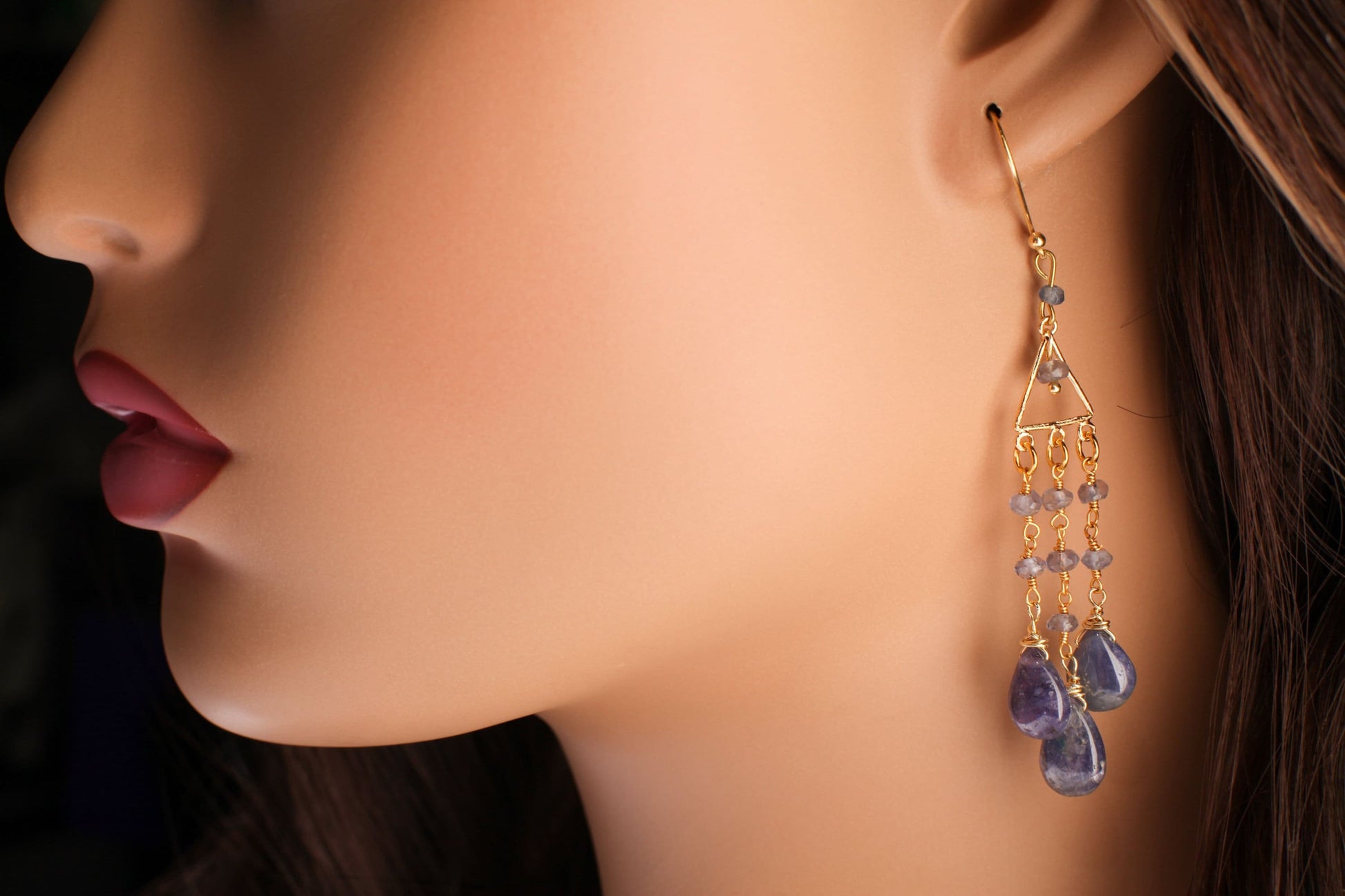 Tanzanite Chandelier Dangling Teardrop 8x12mm Earrings in Gold Vermeil Over 925 Sterling Silver Hook Earwire