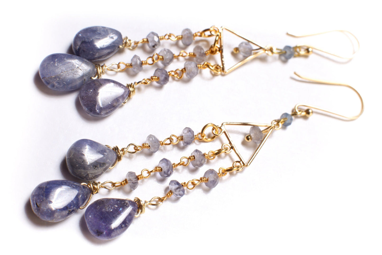 Tanzanite Chandelier Dangling Teardrop 8x12mm Earrings in Gold Vermeil Over 925 Sterling Silver Hook Earwire