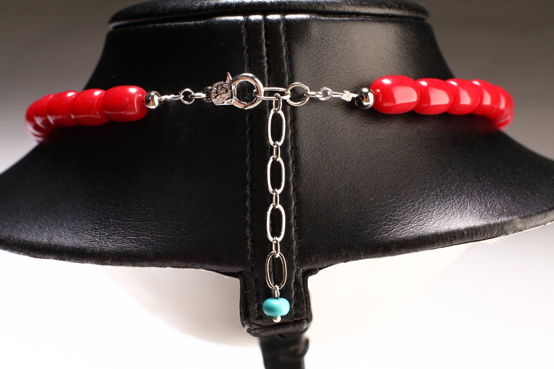 Ruby Jade Oval Barrel 9x11mm with Turquoise Rondelle 18&quot; Necklace with 2&quot; Extension Chain