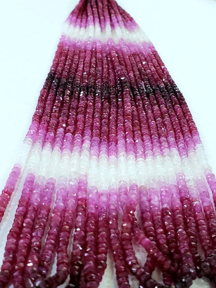 Natural Ombre Ruby 2-2.5mm Shaded Hand Faceted Beads, High Quality Jewelry Making Ruby, 8&quot; or 16&quot; Strand