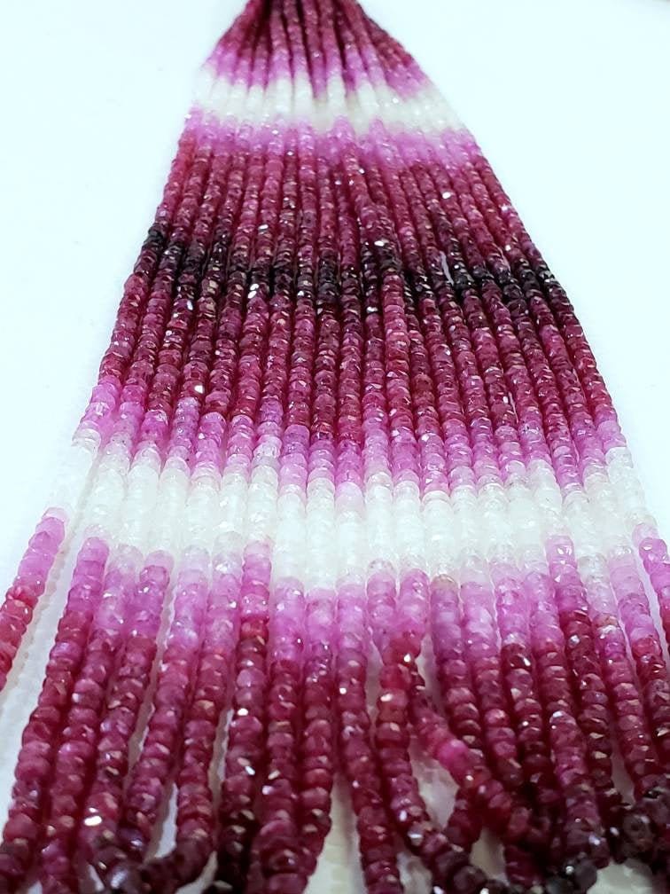 Natural Ombre Ruby 2-2.5mm Shaded Hand Faceted Beads, High Quality Jewelry Making Ruby, 8" or 16" Strand