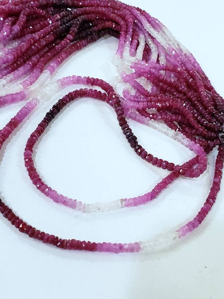 Natural Ombre Ruby 2-2.5mm Shaded Hand Faceted Beads, High Quality Jewelry Making Ruby, 8&quot; or 16&quot; Strand