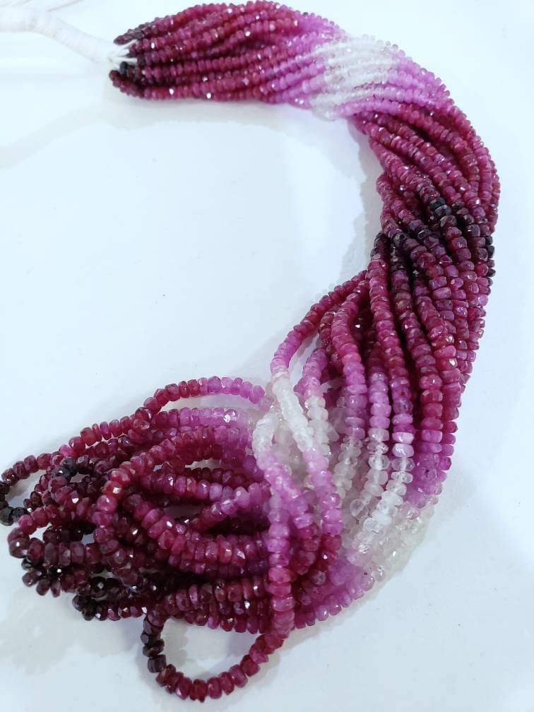 Natural Ombre Ruby 2-2.5mm Shaded Hand Faceted Beads, High Quality Jewelry Making Ruby, 8&quot; or 16&quot; Strand