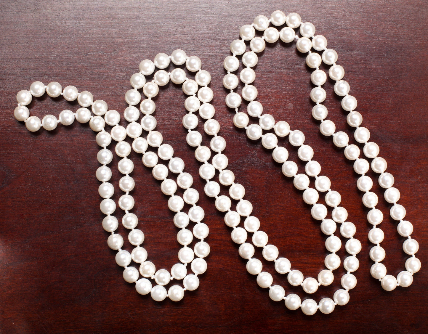64" Hand Knotted Pearl Necklace Seashell South Sea Pearl 8.5mm Round Beads Statement White Long Double, Triple Layer Necklace 174 Pcs,Bridal