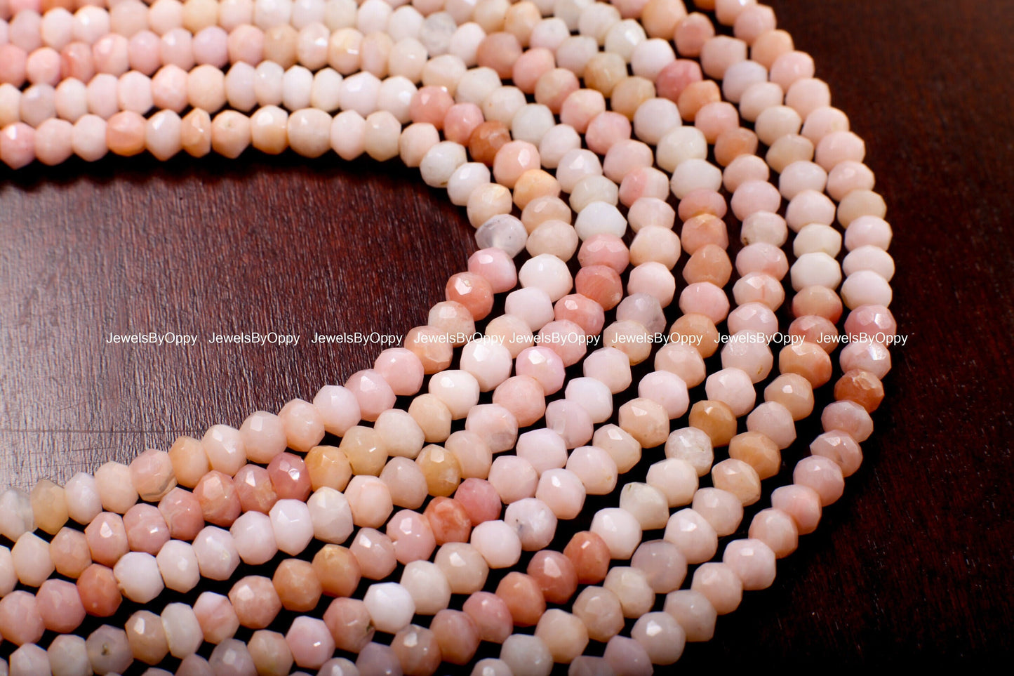 Pink Opal Rondelle, Natural Shaded Peruvian Opal Faceted Roundel 4mm Jewelry Making Gemstone Beads 13&quot; Strand