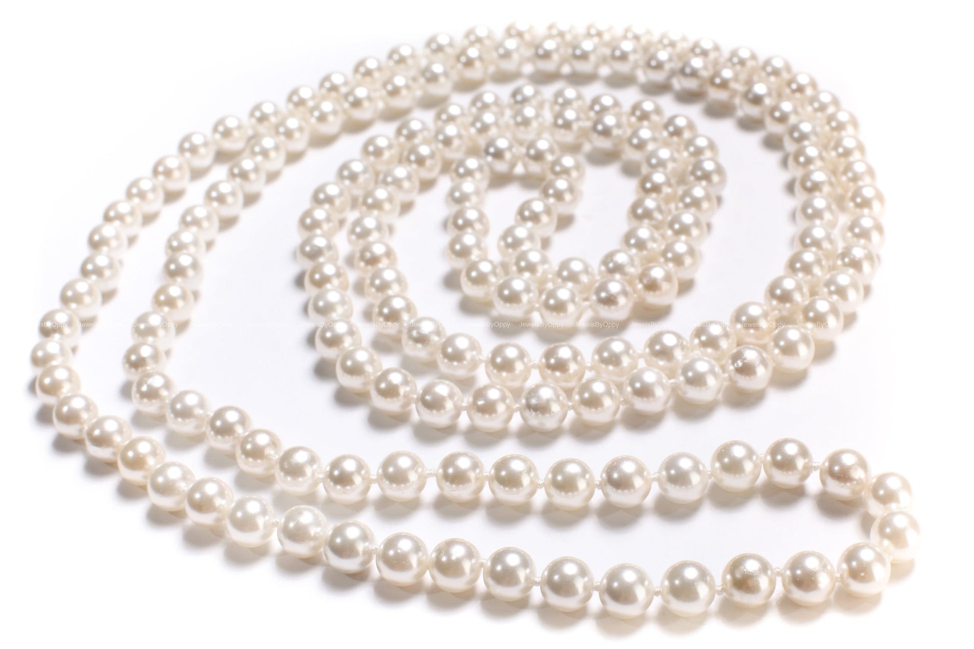 64" Hand Knotted Pearl Necklace Seashell South Sea Pearl 8.5mm Round Beads Statement White Long Double, Triple Layer Necklace 174 Pcs,Bridal