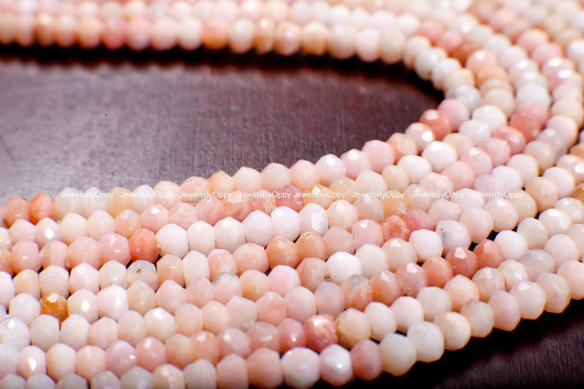 Pink Opal Rondelle, Natural Shaded Peruvian Opal Faceted Roundel 4mm Jewelry Making Gemstone Beads 13&quot; Strand