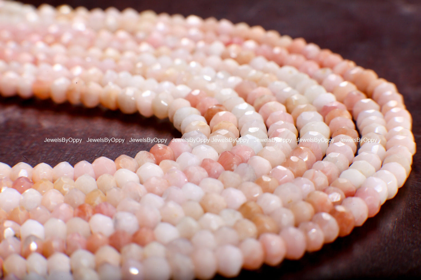 Pink Opal Rondelle, Natural Shaded Peruvian Opal Faceted Roundel 4mm Jewelry Making Gemstone Beads 13&quot; Strand