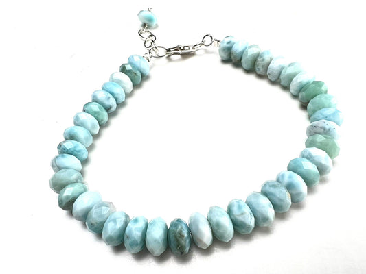 Genuine Larimar Gemstone 7.5-8mm faceted AAA Roundel 925 Sterling silver Bracelet , healing gemstone beads, high Quality Gift