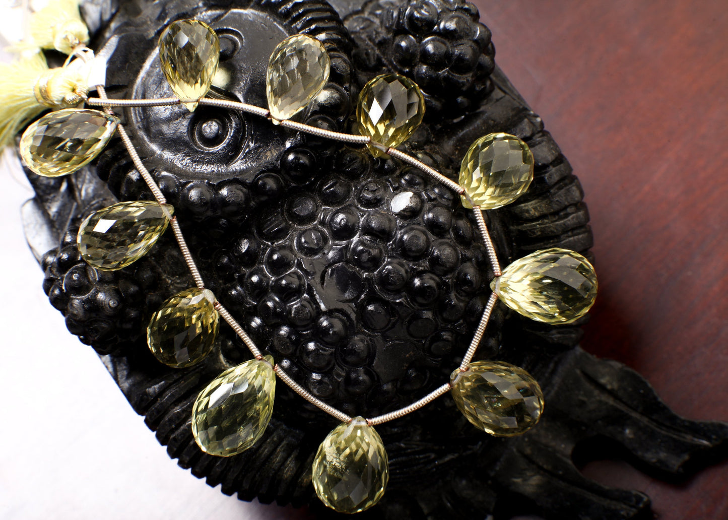 Lemon Quartz Faceted Briolette Drop 9.5x15-12x19mm, Natural AAA Graduated Lemon Quartz Jewelry Making Necklace, Bracelet Beads 9 Pieces