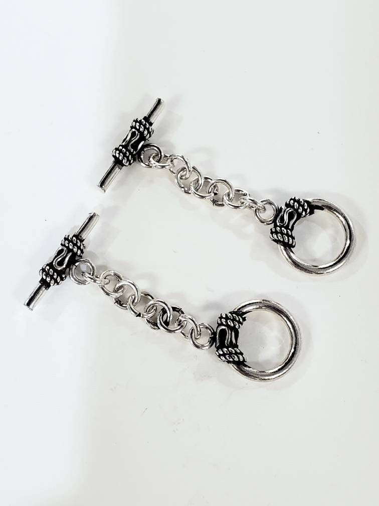 925 Sterling bali silver 13mm toggle clasp with extension. Heavy toggle jewelry making clousure .